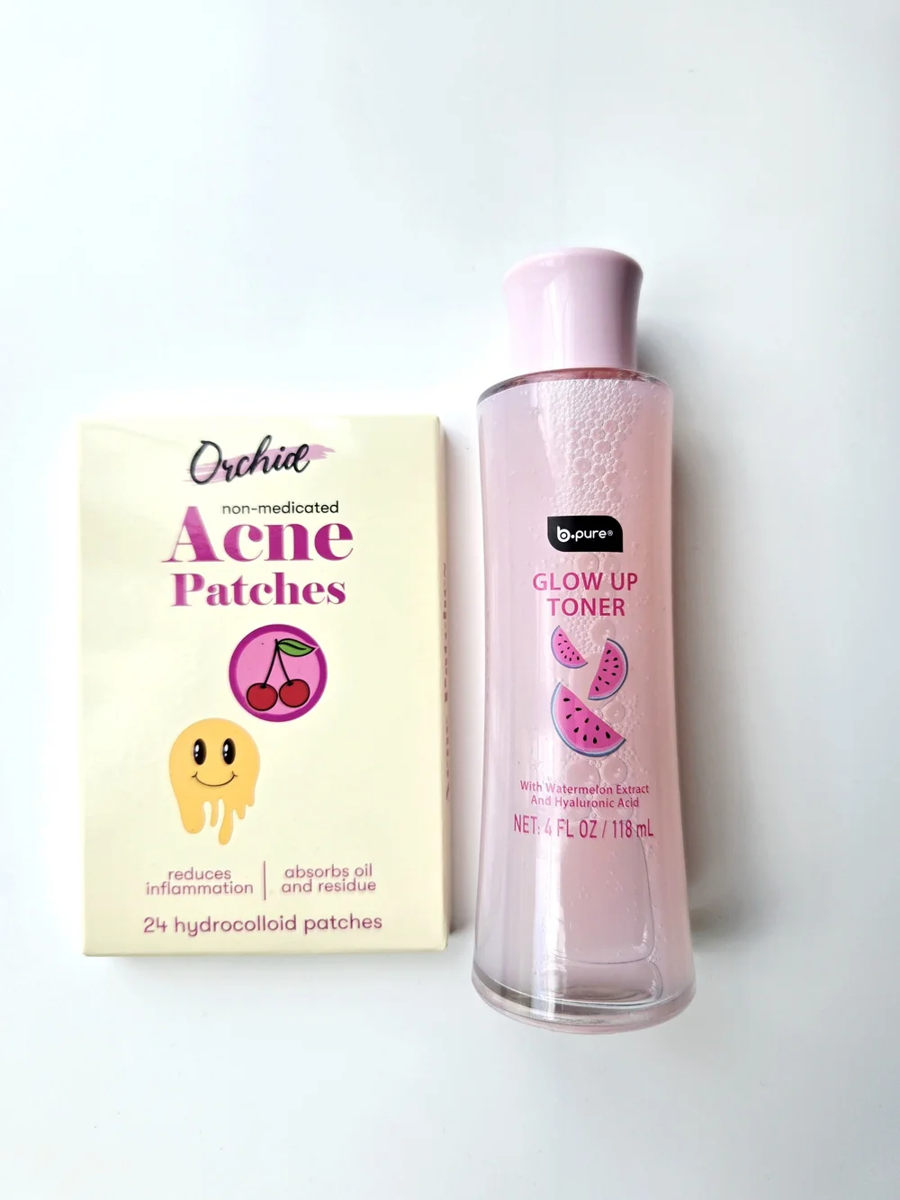 Skincare Set: b.pure Watermelon Glow Up Toner & Orchid Acne Patches NEW